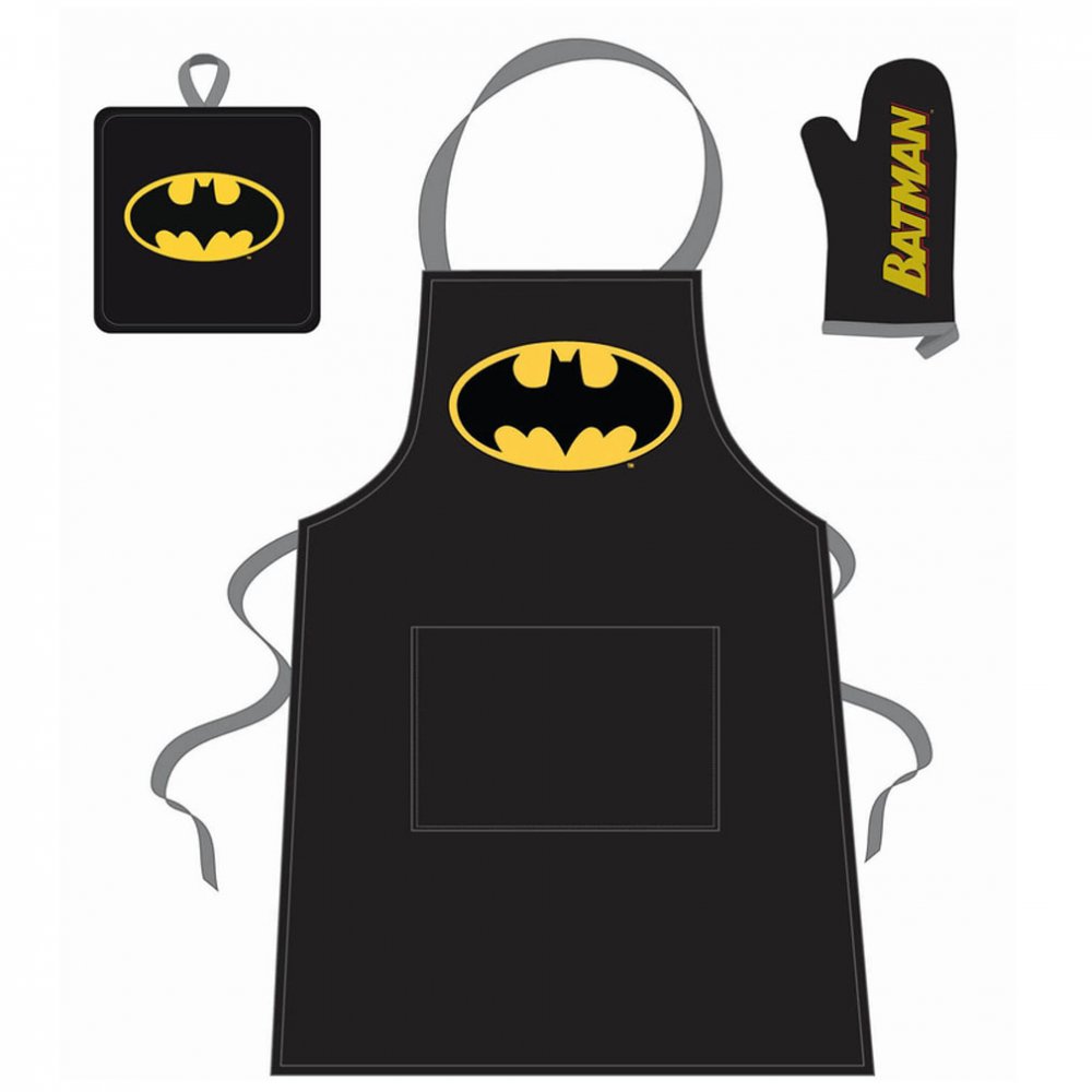 Batman Kitchen Set - Dark Knight - Apron, Oven Glove, Pot Holder, 29,