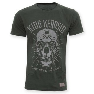 King Kerosin T-Shirt - More Revs Per Life Skull Olivgrün S